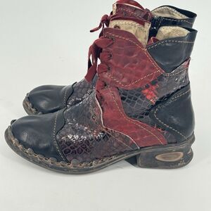 Rovers 42003 Taupe Ribbon Lace Up Side Zip Artsy Boots Shoes Womens sz 40 US 9